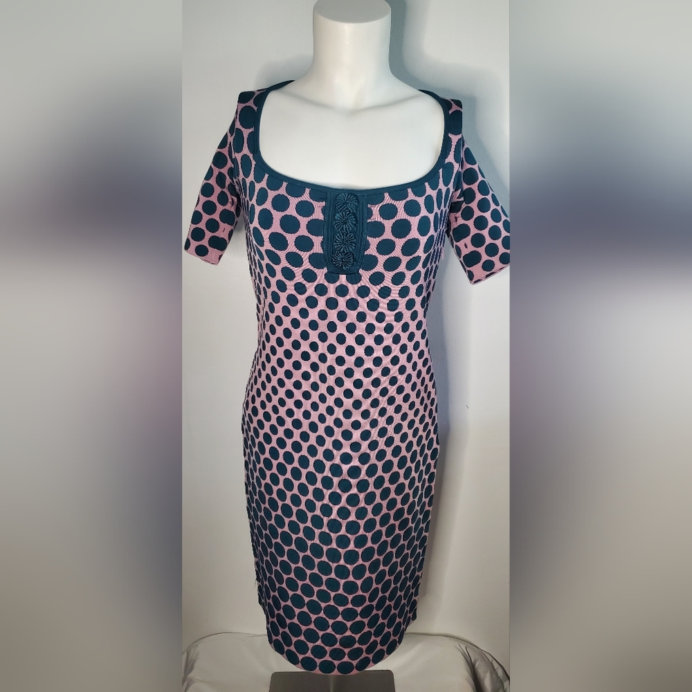 ZAC POSEN -size M-polka dots dress-short sleeves -knit dress - form fitting